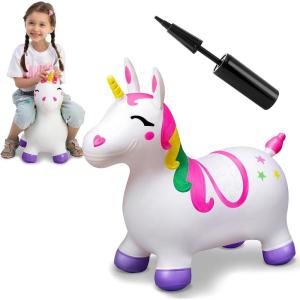imageJOYIN Bouncy Unicorn Horse Kids Ride On Bouncer Toddler Girl Bouncing Animal Hopper Inflatable Hopping Toy for Birthday Gift 18 Months 2 3 4 5 Year Old Kids Toddlers Boys Girls