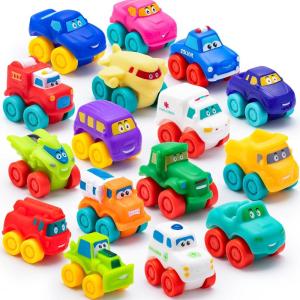imageJOYIN Cartoon Cars Soft Rubber Toy Car Set Mini Vehicles Bath Toy Car for Toddlers Gift for Boys and Girls Easter Basket Stuffers Summer Beach and Pool Activity Party Favors for KidsTransportations