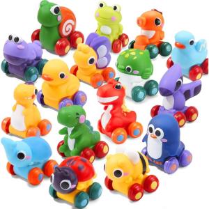 imageJOYIN Cartoon Cars Soft Rubber Toy Car Set Mini Vehicles Bath Toy Car for Toddlers Gift for Boys and Girls Easter Basket Stuffers Summer Beach and Pool Activity Party Favors for KidsMixed animals