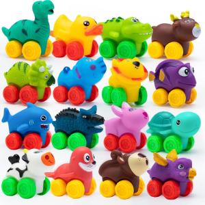imageJOYIN Cartoon Cars Soft Rubber Toy Car Set Mini Vehicles Bath Toy Car for Toddlers Gift for Boys and Girls Easter Basket Stuffers Summer Beach and Pool Activity Party Favors for KidsAnimals