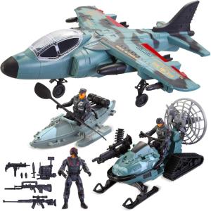 imageJOYIN Military Toy Set Airplane Role Play Fighter Jet with Soliders Army Men Action Figures Snowmobile Kayak Boat Army Toys for Boys Age 47 Kids Birthday Easter Presents