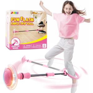 imageJOYIN Pink Ankle Skip Ball with Flashing Lights Toy for Kids Indoor ampamp Outdoor Flashing Swing Ball Foldable Sports Toy Birthday Gifts for Kids 3 4 5 Pink