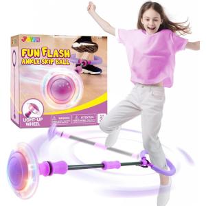 imageJOYIN Pink Ankle Skip Ball with Flashing Lights Toy for Kids Indoor ampamp Outdoor Flashing Swing Ball Foldable Sports Toy Birthday Gifts for Kids 3 4 5 Violet