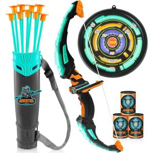 imageJOYIN Pink Bow and Arrow Set for Girls LED Light Up Archery Toy Set with 9 Suction Cup Arrows Target ampamp Arrow Case Christmas Indoor Outdoor Activity Toy for Kids Girls Ages 312Aqua Blue