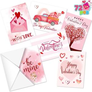 imageJOYIN Set of 72 Valentines Day Cards with Envelopes Pink Greeting Card for Hearts Day Kids Classroom Exchange Wedding Cards Valentines Party Favor 6 Designs