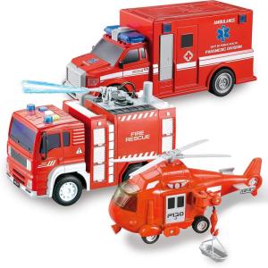 imageJOYIN Toddler Truck Toys for 3 4 5 6 7 Year Old Boys  Police Car Toy Set Emergency Vehicle Playset Friction Powered Car with Lights and Sounds Christmas Birthday Gifts for Boys Girls Age 39Fire Vehicle Playset