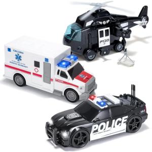 imageJOYIN Toddler Truck Toys for 3 4 5 6 7 Year Old Boys  Police Car Toy Set Emergency Vehicle Playset Friction Powered Car with Lights and Sounds Christmas Birthday Gifts for Boys Girls Age 39Police Vehicle Playset