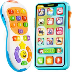 imageJOYIN Upgraded Toy Phone and Remote Control Set 90 Music and Learning Phrases Baby Toys 612 Months Toddler Birthday Gifts for 1 2 3 Year Old Girs Boy