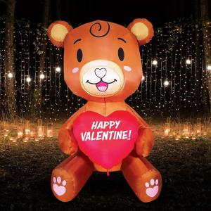 imageJoiedomi 5 FT Valentines Day Inflatable Brown Bear with Sweet Heart Lighted LED Blow Up Decoration Valentines Gift for Couples Wedding Propose Holiday Indoor Decoration Yard Decor Party Supplies