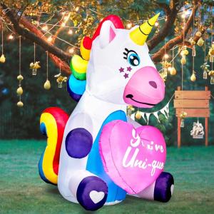 imageJoiedomi 5 FT Valentines Inflatable Cute Unicorn with Sweet Heart Blow up Yard Decoration with Buildin LED Lights Valentine Romantic Holiday Decor for Wedding Propose Indoor Yard Decor Party Supply