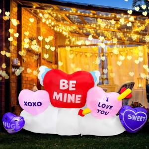 imageJoiedomi 6 FT Long Valentines Day Inflatable Hearts Blow Up Hearts Patch with Buildin LED Lights Inflatable Valentine Romantic Holiday Decor for Wedding Propose Indoor Yard Decor Party Supplies