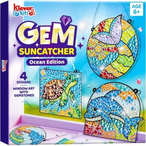 imageKlever Kits 4PCS Window Art Suncatcher Kits Fun Gem Painting Kits Diamond Art and Crafts for Boys Girls Great Crafts Gift for Kids Birthdays Christmas Ages 6Ocean