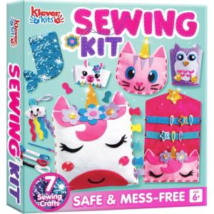 imageKlever Kits 7 Sewing Projects My First Kids Sewing Kit Easy DIY Arts and Crafts for Girls Craft Kits Birthday Gifts for Kids Aged 6 Unicorn and Mermaid Pillow