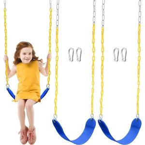 imageTURFEE 2 Pack Green Swing Seats Heavy Duty with 66quot Chain Swing Set Accessories Replacement with Snap Hooks for Kids Outdoor Play Playground Trees PlaygroundGreenBlue