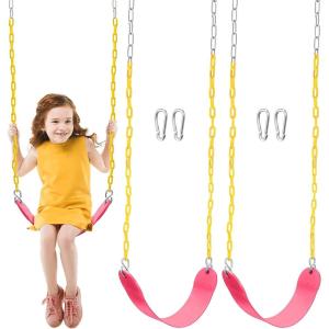 imageTURFEE 2 Pack Green Swing Seats Heavy Duty with 66quot Chain Swing Set Accessories Replacement with Snap Hooks for Kids Outdoor Play Playground Trees PlaygroundGreenPink