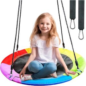 imageTURFEE 40quot Saucer Tree Swing Set  900Lb Weight Capacity 900D Oxford Waterproof with Hanging Straps Swings for Kids Playground Outdoor Activity Backyard Daily Exercise FunBlueRainbow