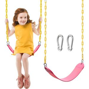imageTURFEE Heavy Duty Swing Seat Green Color with 66 Chain Swing Set Accessories Replacement with Snap Hooks for Kids Outdoor Play PlaygroundPink