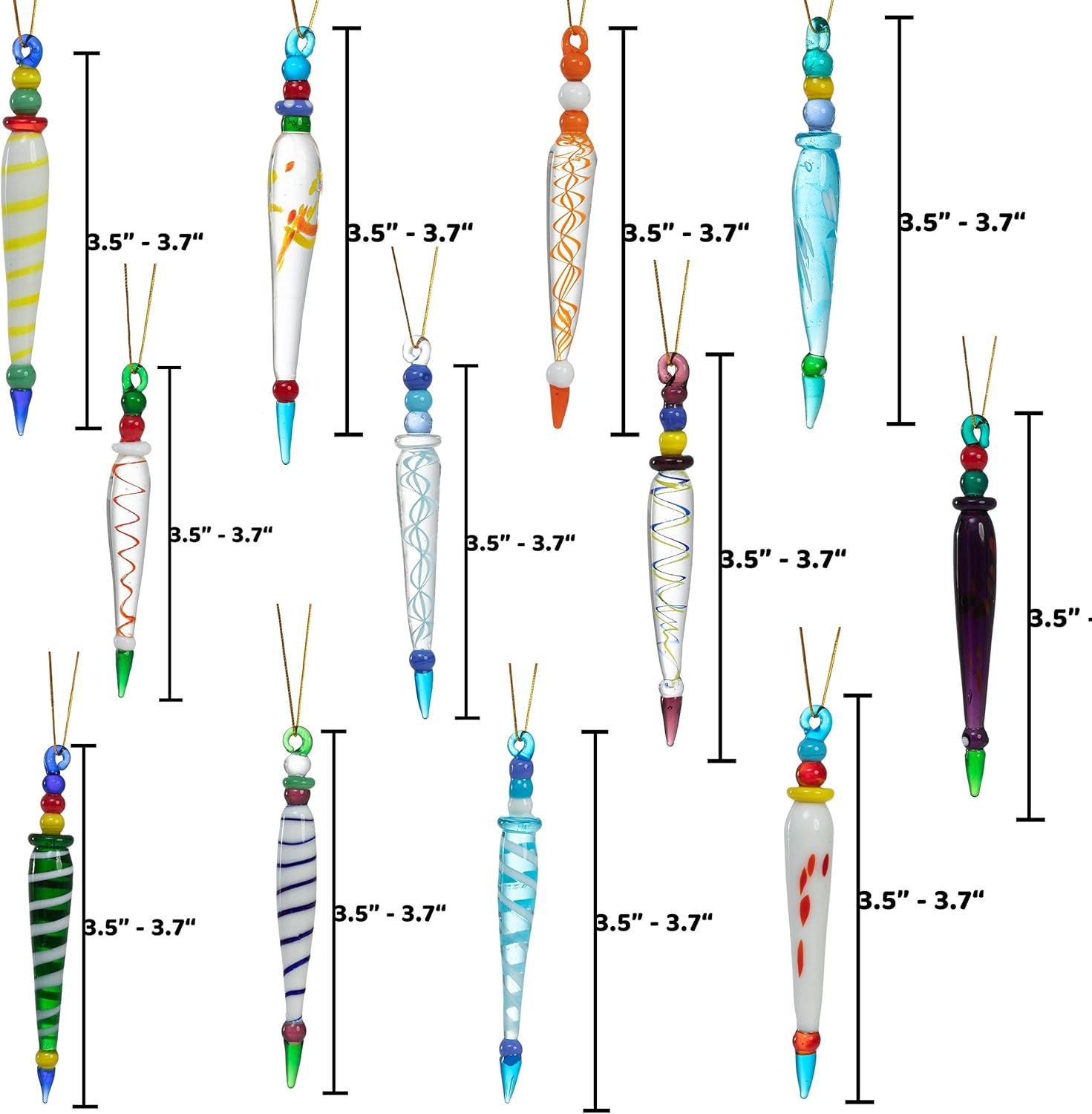 imageJOYIN 12Pcs Colorful Christmas Icicle Glass Ornaments Christmas Tree Decorations in 12 Different Designs 3537quot Xmas Tree Hanging Decorations