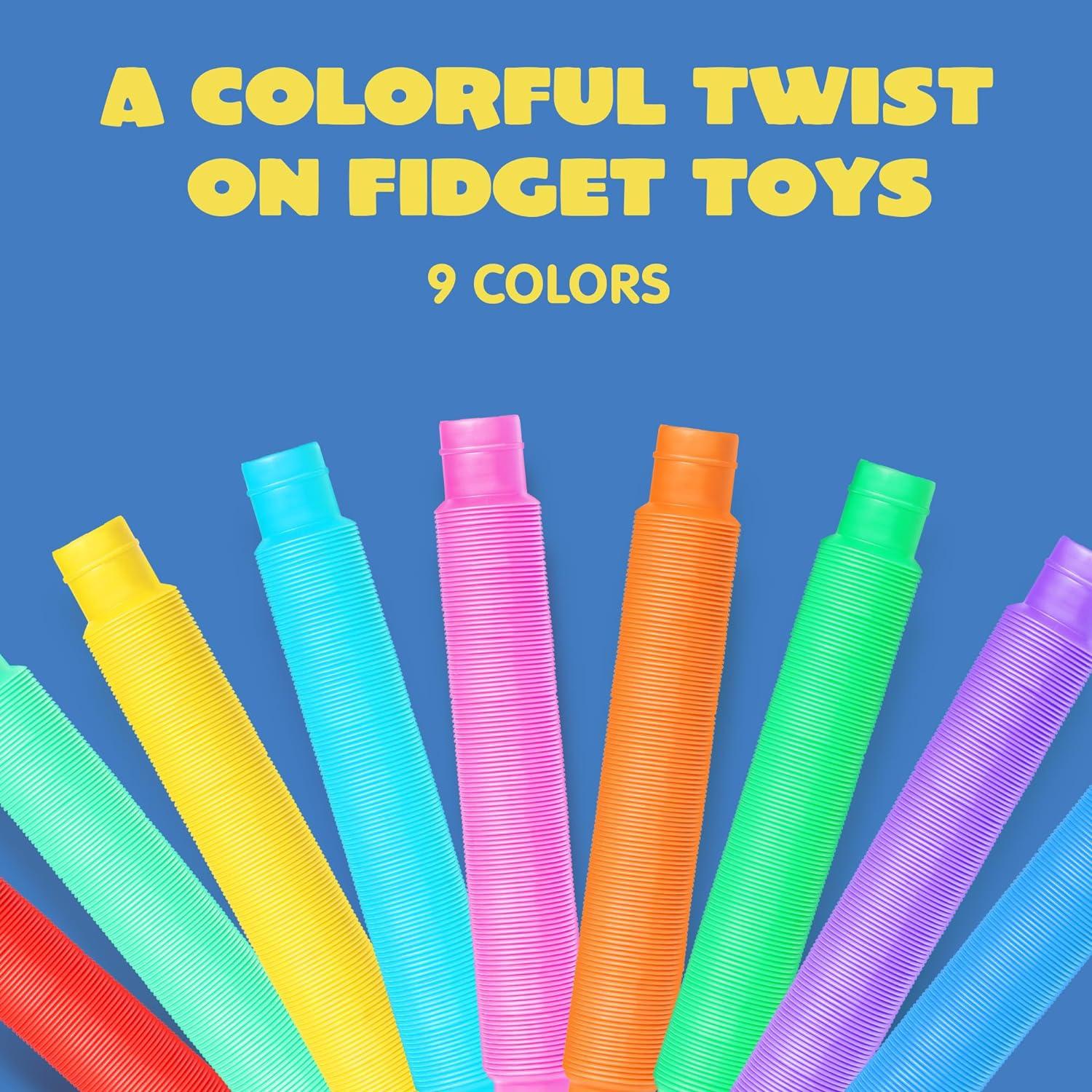 imageJOYIN 18 Pack Pop Tubes Sensory Toys Small Fidget Toys Party Favors  9 Colors Creativity Learning ampamp Fun for Toddler Kids  Perfect for Halloween Goodie Bags Classroom School RewardLarge