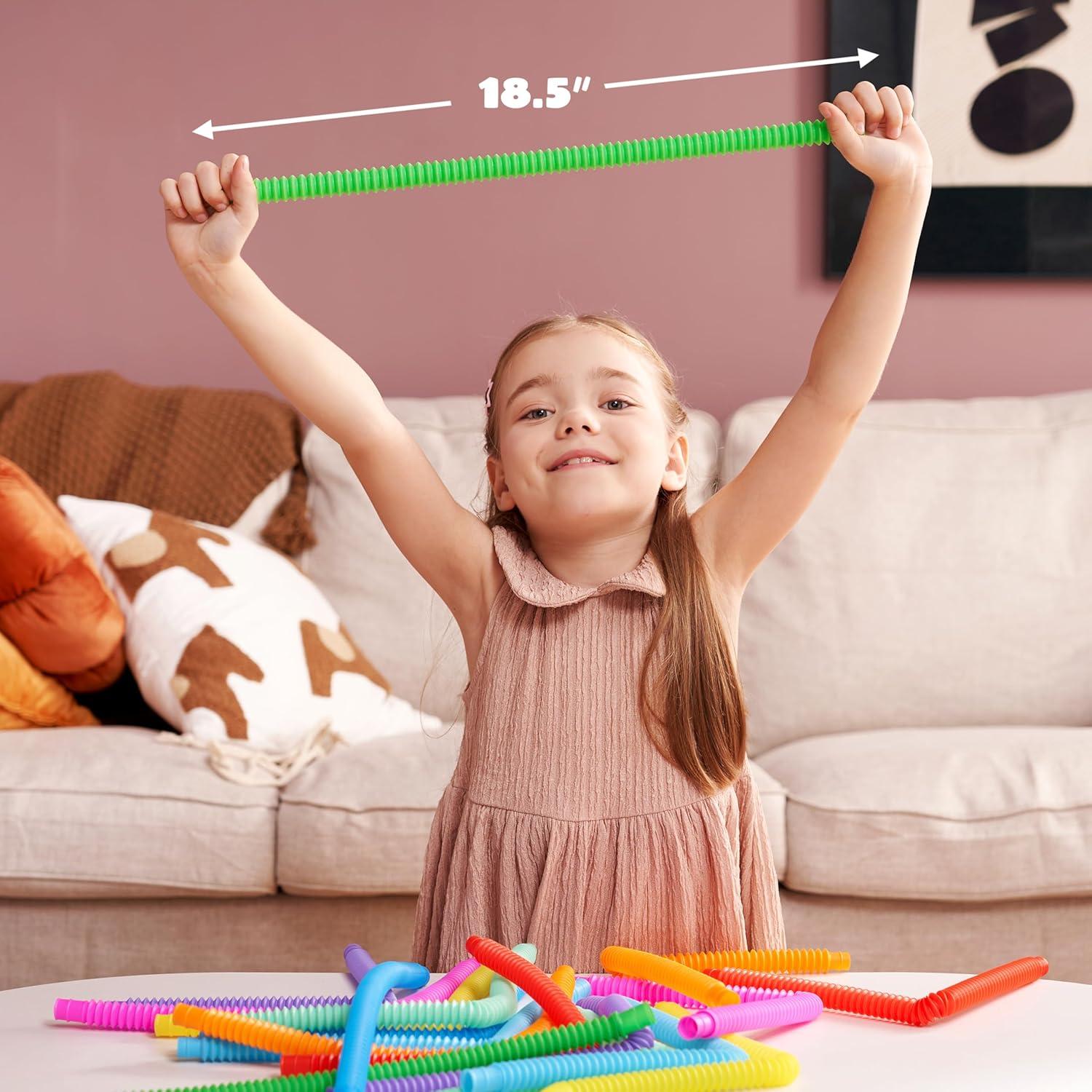 imageJOYIN 18 Pack Pop Tubes Sensory Toys Small Fidget Toys Party Favors  9 Colors Creativity Learning ampamp Fun for Toddler Kids  Perfect for Halloween Goodie Bags Classroom School RewardSmall