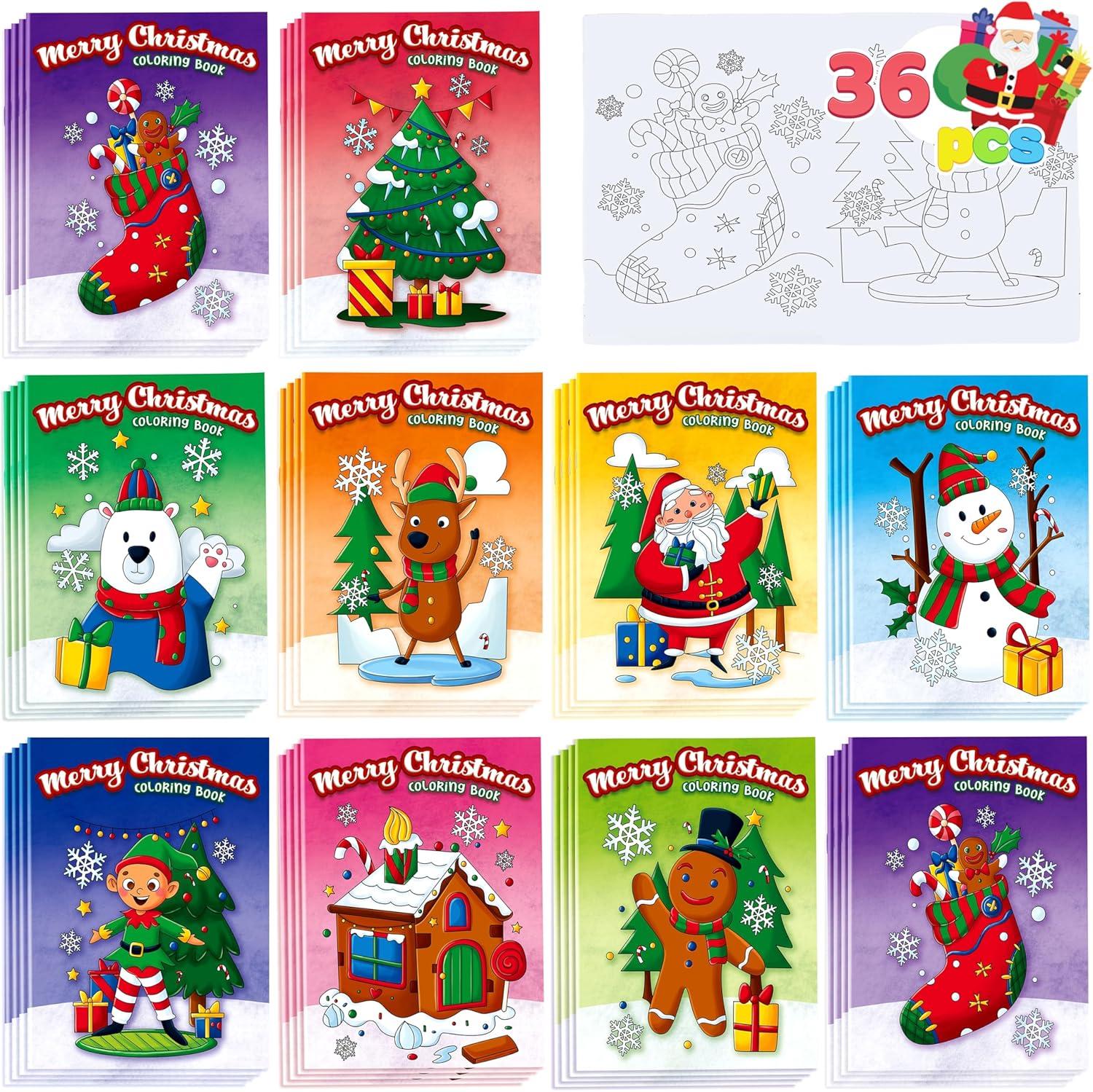 imageJOYIN 36 Pcs Christmas Coloring Books Bulk for Kids Mini Coloring Booklets in 9 Covers with 10 Characters for Christmas Party Favor Supplies Stockings Gifts Goodie Bags Stuffer Filler