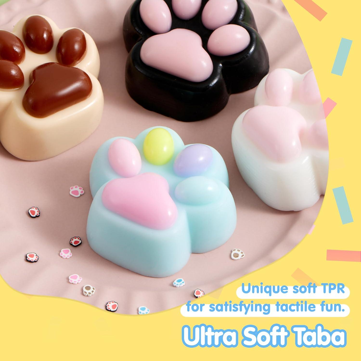 imageJOYIN 4 Pcs Taba Paw Squeeze Toys Colorful Kawaii Mochi Fufu Sensory Toys Cat Paw Taba Squeeze Toys for Party Favors Gifts for Adults Kids