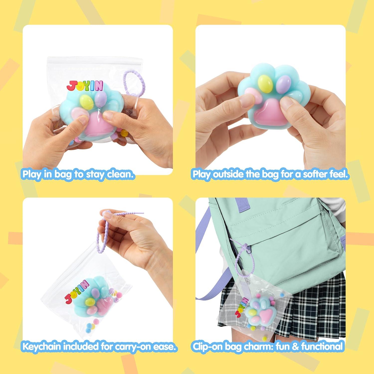 imageJOYIN 4 Pcs Taba Paw Squeeze Toys Colorful Kawaii Mochi Fufu Sensory Toys Cat Paw Taba Squeeze Toys for Party Favors Gifts for Adults Kids