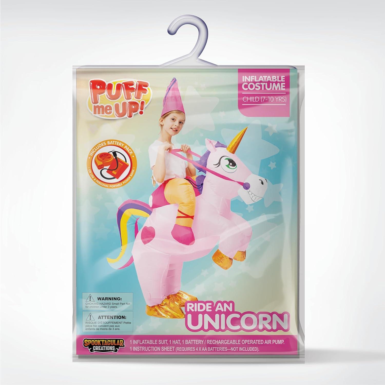 imageSpooktacular Creations Kids Inflatable Halloween Costume Riding a Unicorn Colorful Air Blowup Set with Hat Hallowen PartyPink