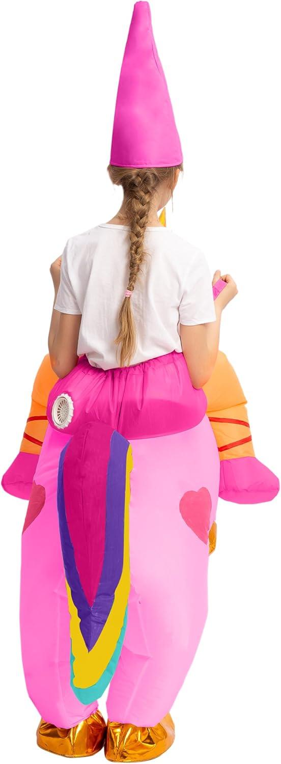 imageSpooktacular Creations Kids Inflatable Halloween Costume Riding a Unicorn Colorful Air Blowup Set with Hat Hallowen PartyPink