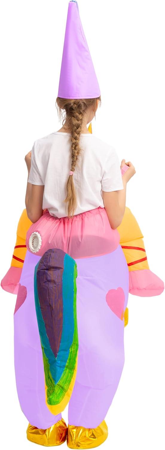 imageSpooktacular Creations Kids Inflatable Halloween Costume Riding a Unicorn Colorful Air Blowup Set with Hat Hallowen PartyPurple