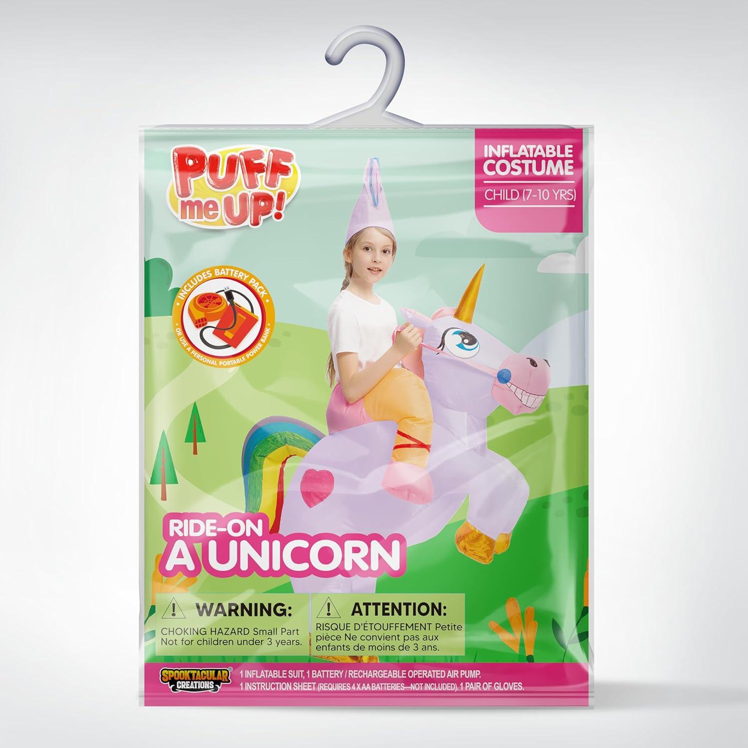 imageSpooktacular Creations Kids Inflatable Halloween Costume Riding a Unicorn Colorful Air Blowup Set with Hat Hallowen PartyPurple