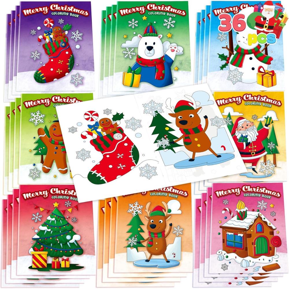 imageJOYIN 36 Pcs Christmas Coloring Books Bulk for Kids Mini Coloring Booklets in 9 Covers with 10 Characters for Christmas Party Favor Supplies Stockings Gifts Goodie Bags Stuffer Filler