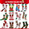 imageJOYIN 12 Pairs Christmas Socks Christmas Crew Socks for Women Holiday or Birthday GiftBrown Mix