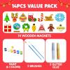 imageJOYIN 14 Christmas Wooden Magnet Creativity Arts ampamp Crafts Painting Kit Decorate Your Own for Kids Paint Gift Birthday Parties and Family Crafts Holiday StuffersAge 8
