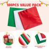imageJOYIN 180 Sheets Glitter Tissue Paper Red Green White Tissue Paper for Gift Wrapping Supplies 20x20 Christmas Wrapping Paper for Holiday Wrap Craft Decorations