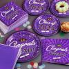 imageJOYIN 2025 Graduation Party Plates and Napkins Orange Tableware Set Supplies 200 PCS Graduation Disposable Paper Plates Cocktail Napkins for Congrats Grad Party Decorations Celebration Serve 50Purple