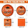 imageJOYIN 2025 Graduation Party Plates and Napkins Orange Tableware Set Supplies 200 PCS Graduation Disposable Paper Plates Cocktail Napkins for Congrats Grad Party Decorations Celebration Serve 50Orange