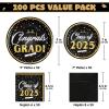 imageJOYIN 2025 Graduation Party Plates and Napkins Orange Tableware Set Supplies 200 PCS Graduation Disposable Paper Plates Cocktail Napkins for Congrats Grad Party Decorations Celebration Serve 50Black  Gold