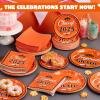 imageJOYIN 2025 Graduation Party Plates and Napkins Orange Tableware Set Supplies 200 PCS Graduation Disposable Paper Plates Cocktail Napkins for Congrats Grad Party Decorations Celebration Serve 50Orange