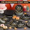 imageJOYIN 2025 Graduation Party Plates and Napkins Orange Tableware Set Supplies 200 PCS Graduation Disposable Paper Plates Cocktail Napkins for Congrats Grad Party Decorations Celebration Serve 50Black  Gold