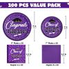 imageJOYIN 2025 Graduation Party Plates and Napkins Orange Tableware Set Supplies 200 PCS Graduation Disposable Paper Plates Cocktail Napkins for Congrats Grad Party Decorations Celebration Serve 50Purple