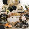 imageJOYIN 2025 Graduation Party Plates and Napkins Orange Tableware Set Supplies 200 PCS Graduation Disposable Paper Plates Cocktail Napkins for Congrats Grad Party Decorations Celebration Serve 50Black  Gold