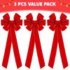 imageJOYIN 3PCS Big Red Velvet Christmas Bows 307quot Long by 106quot Wide Giant Velvet Decor for Christmas Tree Large Wreath Bows Indoor Outdoor Holiday Xmas Decorations