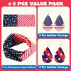 imageJOYIN 5 Pcs Patriotic Accessories of a US American Flag Headband 4 Leather Earrings for 4th of July Celebration Independence Day Themed Party Dressup