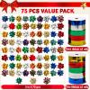 imageJOYIN 75 PCS 3 Inch Christmas Self Adhesive Gift Bows and 2 Rolls of Christmas Curling Ribbons for Baskets Wine Bottles Decoration Gift Wrapping and Decoration PresentGolden  Blue  Green  Red  Silver
