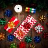 imageJOYIN 75 PCS 3 Inch Christmas Self Adhesive Gift Bows and 2 Rolls of Christmas Curling Ribbons for Baskets Wine Bottles Decoration Gift Wrapping and Decoration PresentGolden  Blue  Green  Red  Silver