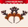imageJOYIN Christmas 2PCS Reindeer Headband LightUp LED Antlers Reindeer Hat Holiday Headbands for Christmas Party Supplies and Holiday Parties Favors ONE SIZE FITS ALL