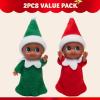 imageJOYIN Christmas 2PCS Tiny Elf Doll with 1 Red and 1 Green Elf Doll in Dark Skin with Christmas Dress Holiday Decoration Accessories Tiny Gift for Girls Boys Kids AdultsDark Skin