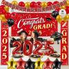 imageJOYIN Graduation Party Decorations Class of 2025 Red Grad Celebration Supplies Set with Backdrop Banner Porch Sign Balloons Foil Number 2025 Hanging Strip for High School College Grad PartyRed  Gold