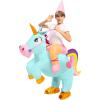 imageSpooktacular Creations Kids Inflatable Halloween Costume Riding a Unicorn Colorful Air Blowup Set with Hat Hallowen PartyBlue